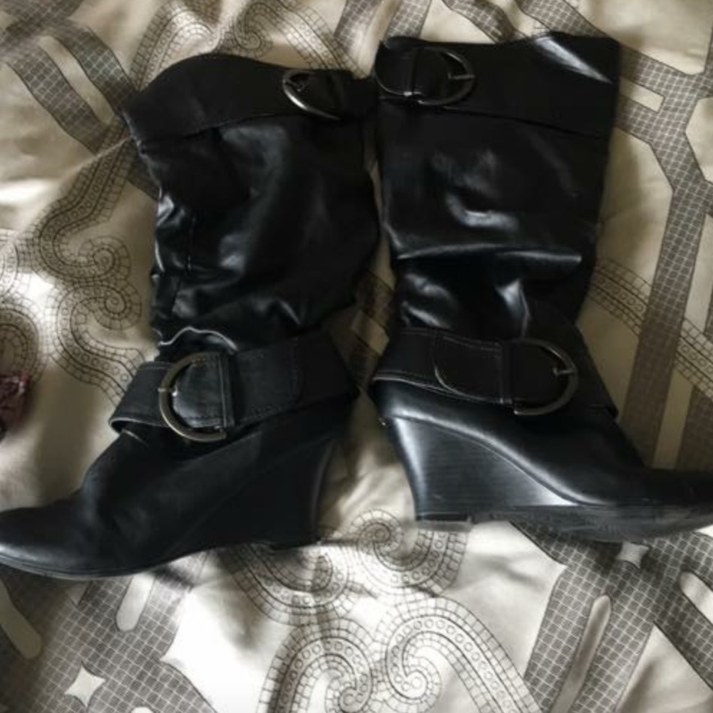 Black Wedge Boots